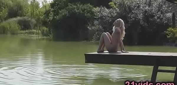 Sexy blonde Lola Taylor outdoor masturbation